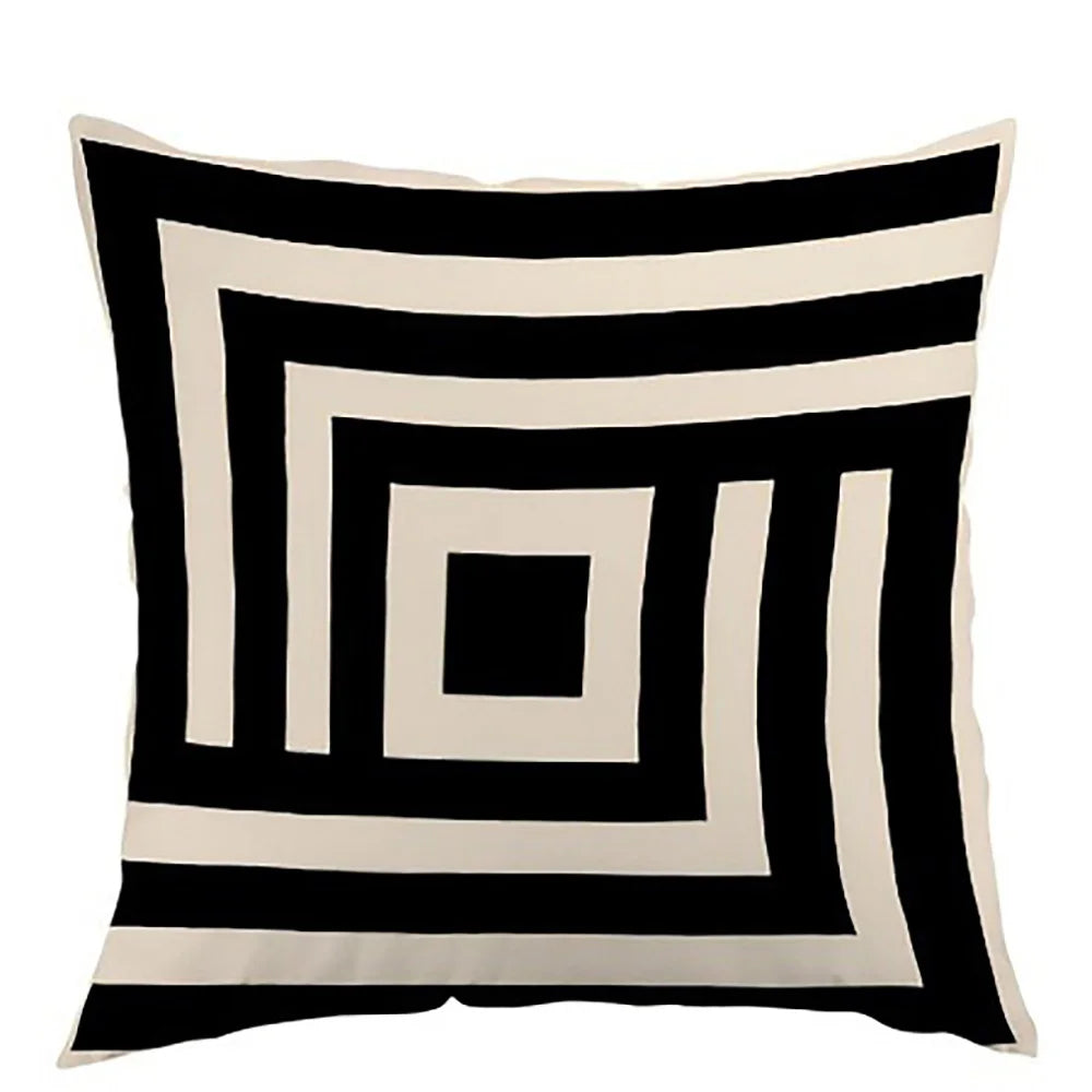 taies d'oreiller jacquard géométriques moderne non toxique 45x45cm polyester coton beige noir motifs textes