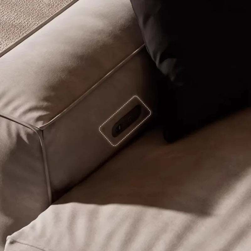 canapé d'angle moderne beige clair velours coussins tapis minimaliste scandinave maroc bois eléctrique