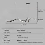lampe suspendue moderne câble noir doré ondulé 120cm 140cm lumière froideversible