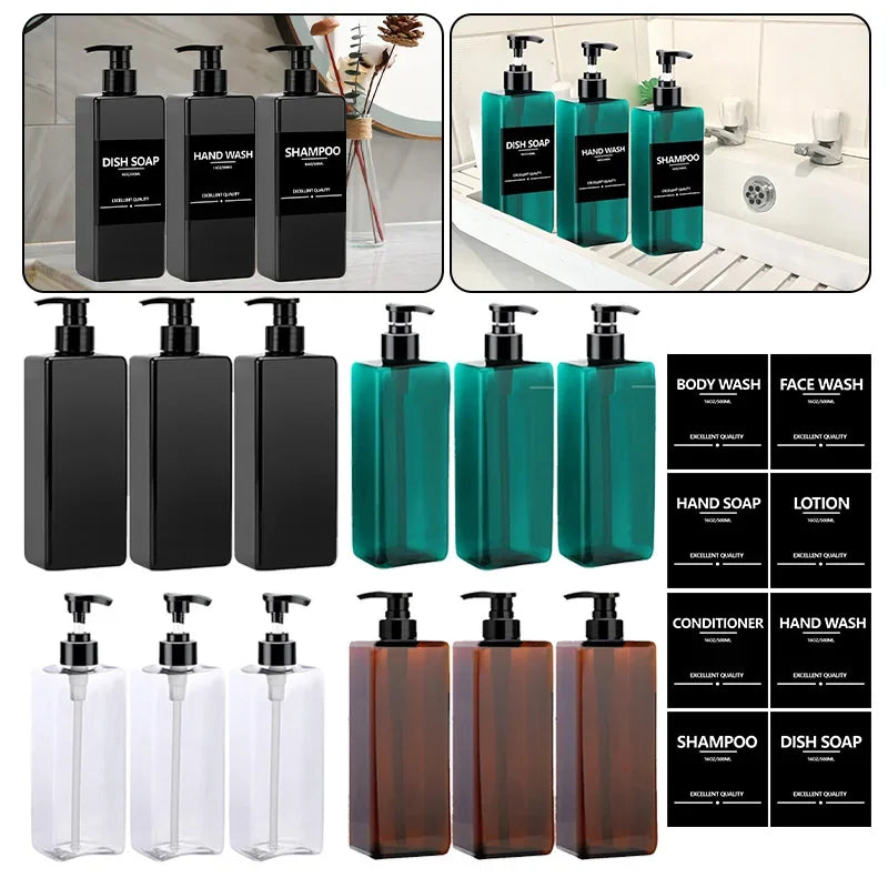 flacons savon liquide noir vert transparent moderne minimaliste rechargeables salle bain cuisine