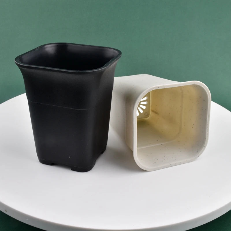 Pots fleurs carrés modernes blanc noir grains drainage 10 pièces