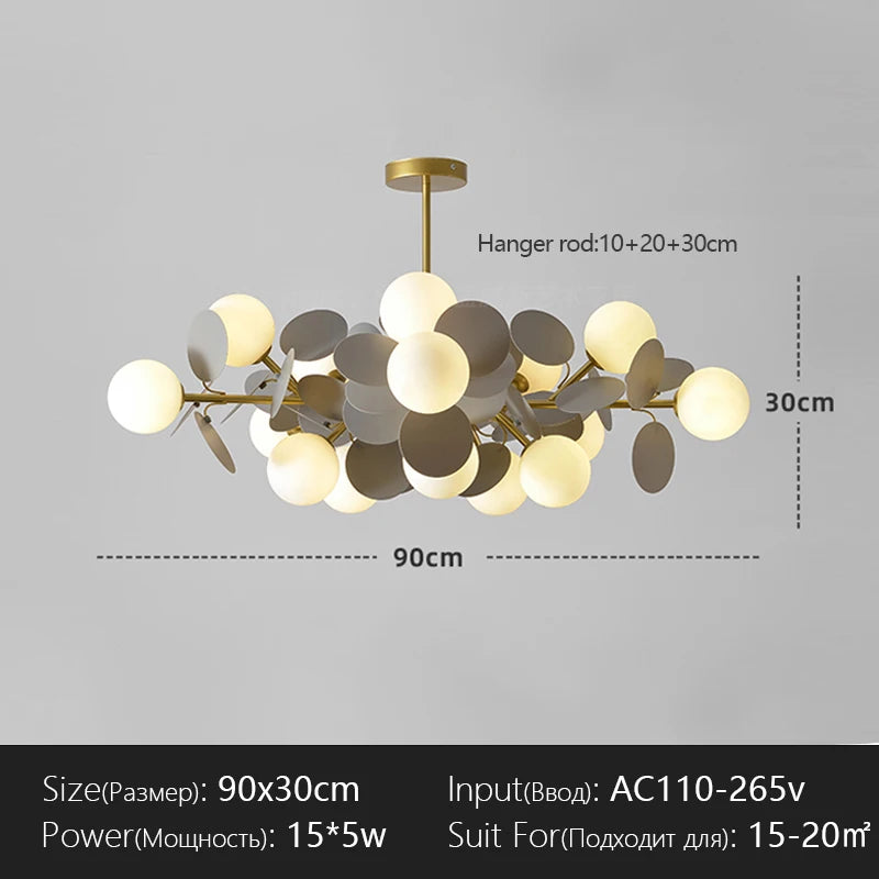 suspension lumineuse moderne multicolore boules translucides branches métalliques led salon chambre