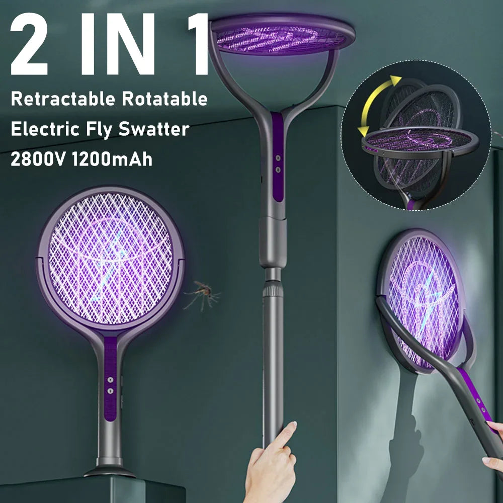 raquette électrique anti moustiques gris violet surface rotative moderne rechargeable fly swatter zapper