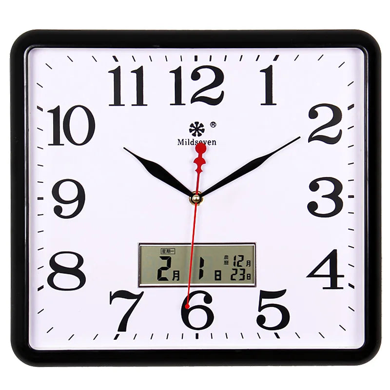 horloge murale carrée quartz aiguille classique cadre marron cadran blanc salon cuisine decoration murale