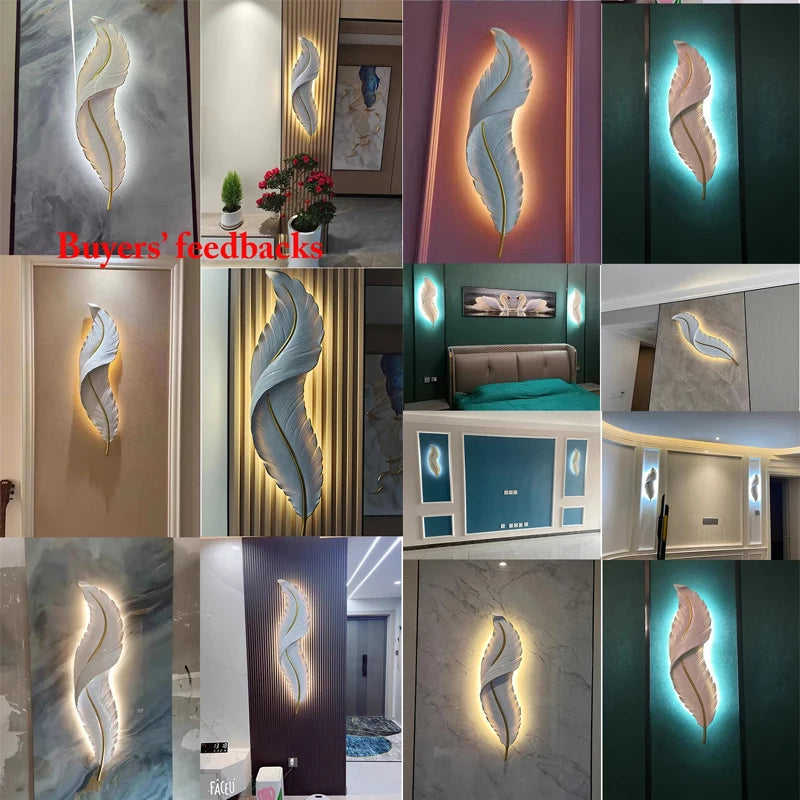 Applique plume résine allumée lumière chaude