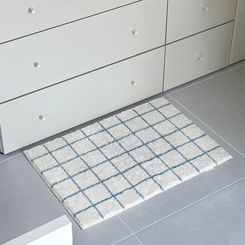 tapis blanc beige bleu rayures polyester non slip moderne intérieur chambre cuisine