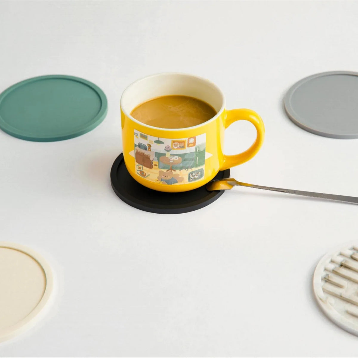 coasters silicone rayés moderne bleu gris noir orange beige marbre