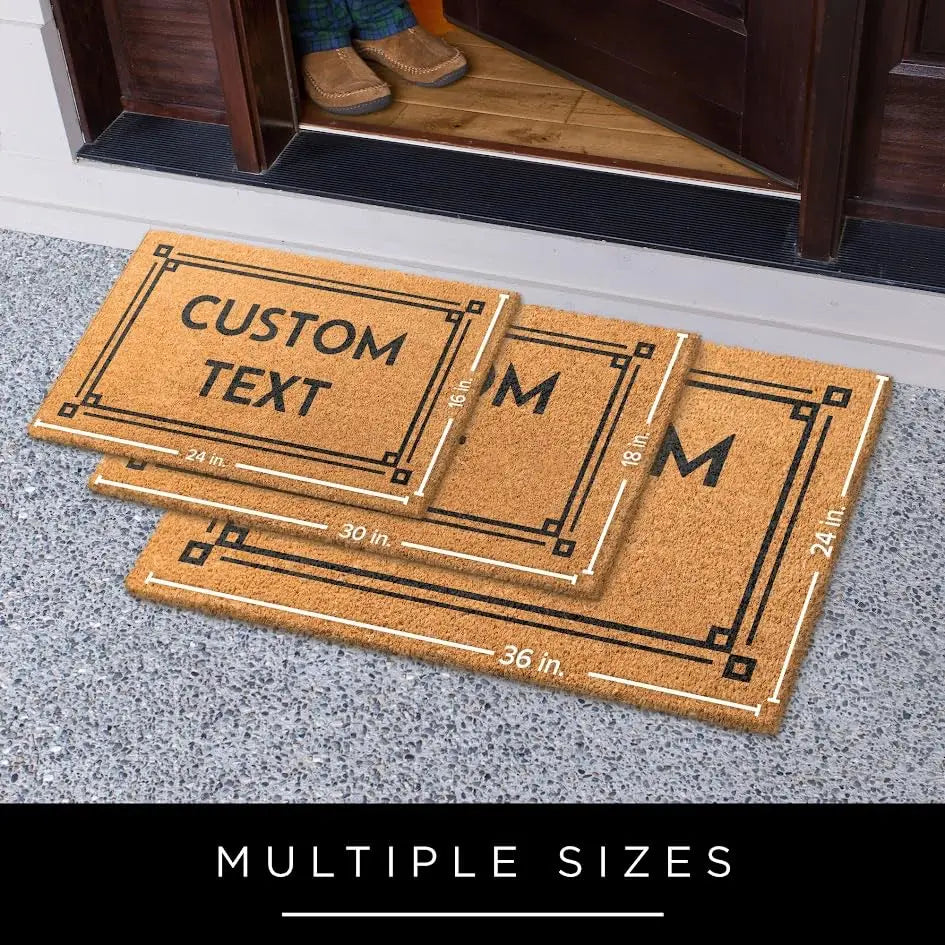 tapis d'entrée marron clair texture coco bordure noire anti dérapant extérieur intérieur personnalisable easy