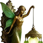 lampe murale mythologique sculptée personnages feuilles verre translucide bronze verte decorative fantastique