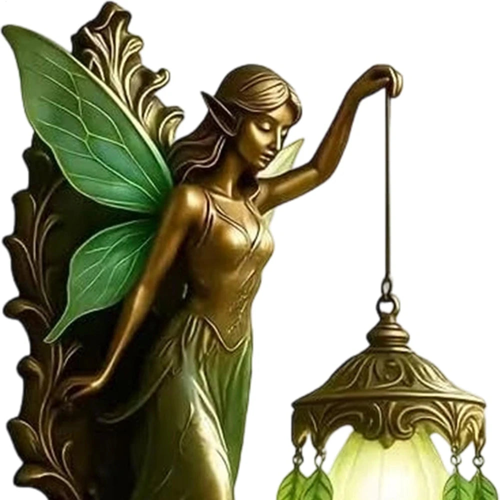 lampe murale mythologique sculptée personnages feuilles verre translucide bronze verte decorative fantastique