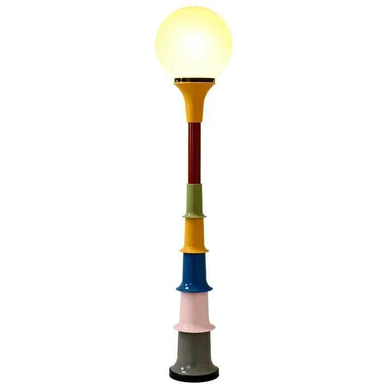 lampe sol moderne ampoule led blanc multicolore rayures horizontales interrupteur pied haute qualité