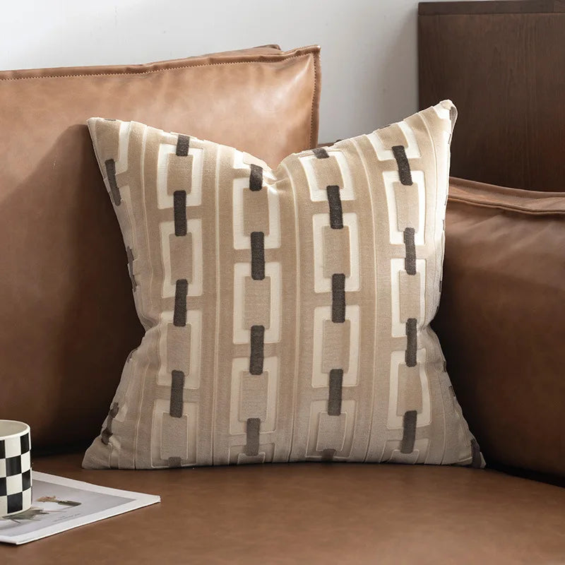 housse coussin velours géométrique ivory coffee vert gris moderne 45x45cm decoration salon chambre