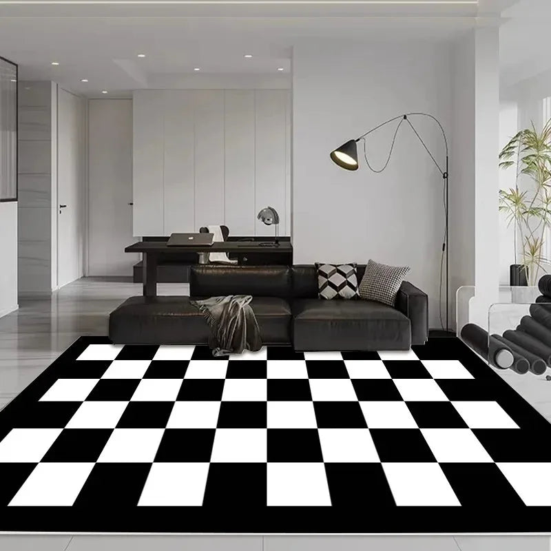 tapis moderne noir blanc motif floral adhésif salon chambre prière commercialisation 40x60cm 50x80cm 80x120cm