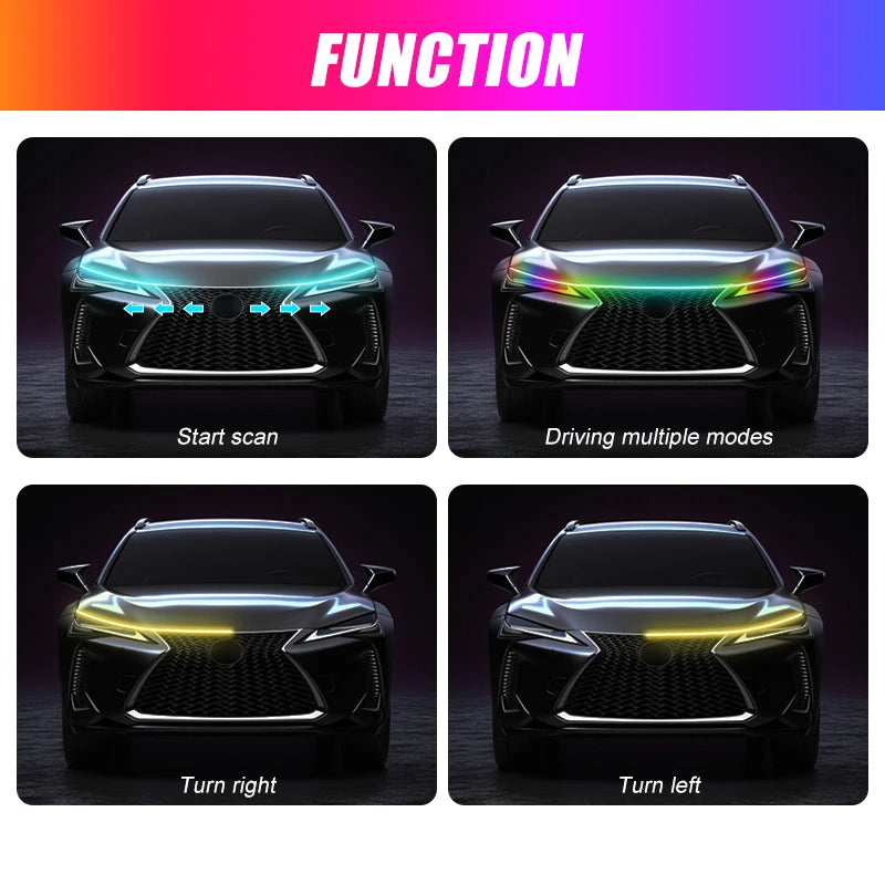 Installation de bande LED néon sous le capot d'une voiture