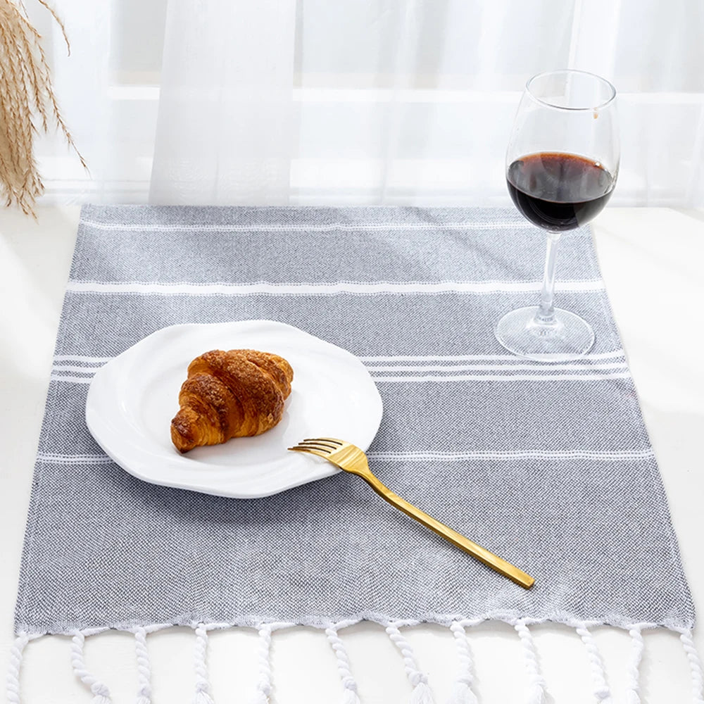 serviette table rayée moderne bleu clair vert rose gris jaune orange violet coton polyester