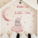 sticker mural éléphant nuage enfant illustration rose gris adhésif chambre bébé dream big little