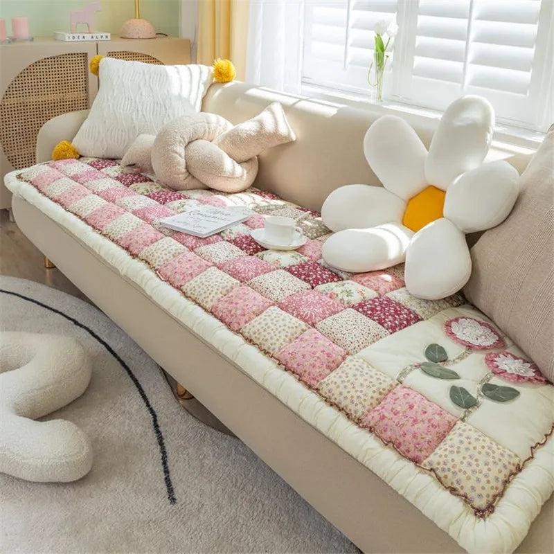 coussin canapé rectangulaire coton patchwork fleurs vintage décor salon siège confortable motif floral épais