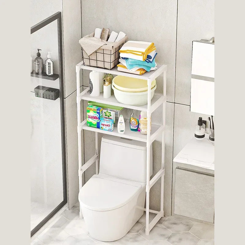 étagère rangement moderne multi niveaux blanc noir grande capacité sans perforation machine laver toilette