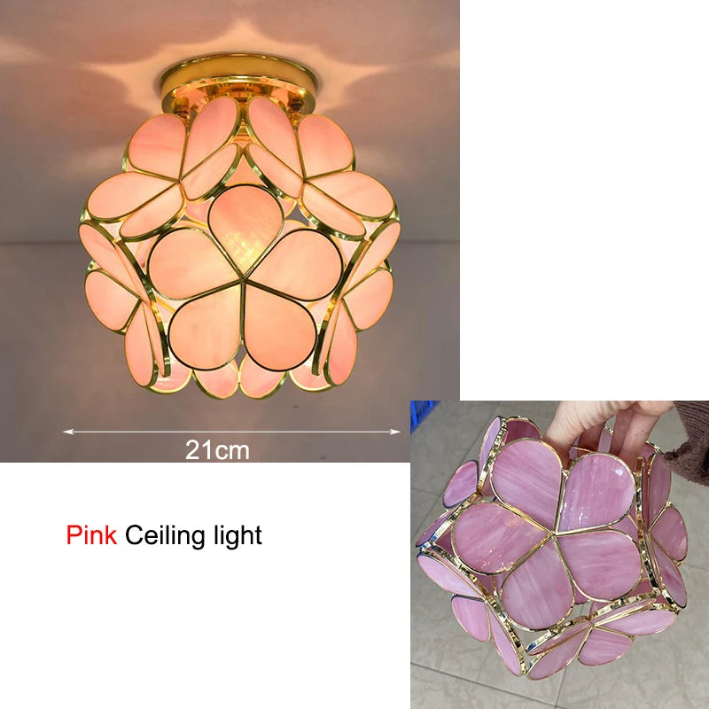 lampe suspendue moderne feuilles fleur vert rose doré art nouveau chambre salon