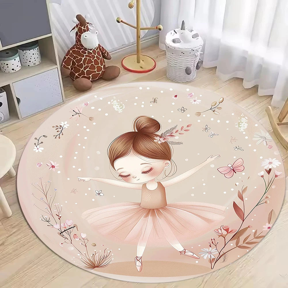 tapis rond moderne princesses arc ciel fleurs chambre enfants salon rose blanc