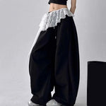 pantalon femme gris clair dentelle élastique moderne décontracté transparent y2k one size white