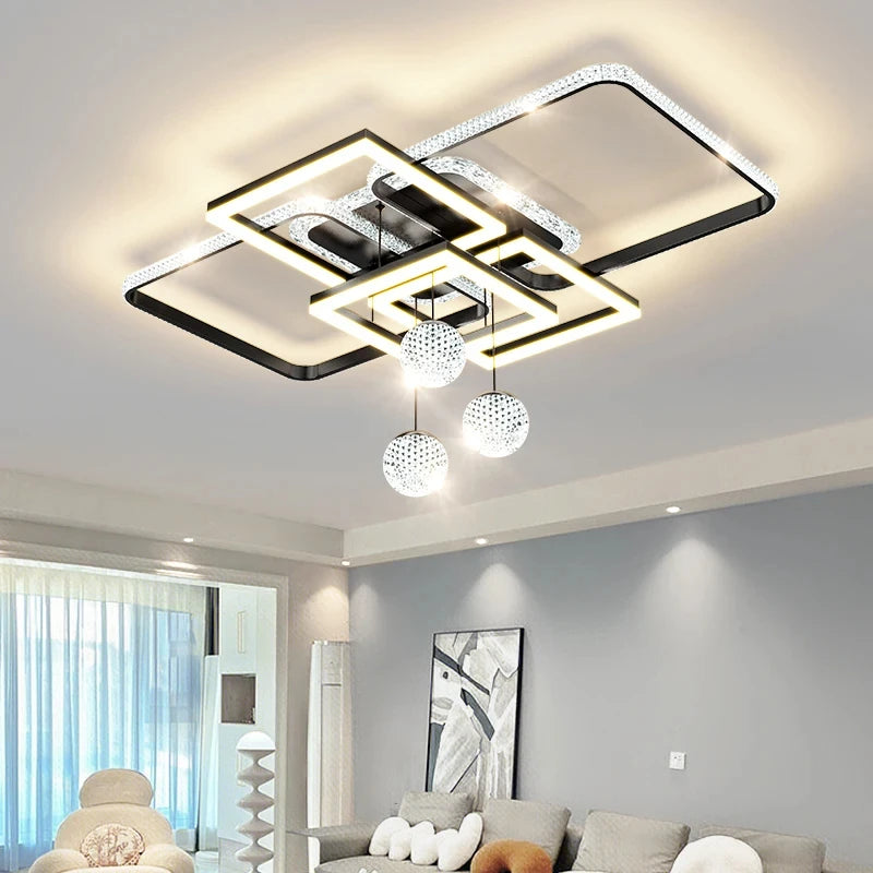 plafonnier moderne luminaire suspendu blanc noir doré cristaux géométrique contemporain