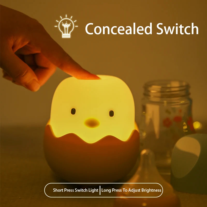 veilleuse lampe chevet oeuf coquille poussin dessin animé lumière led rechargeable blanc beige mignonne