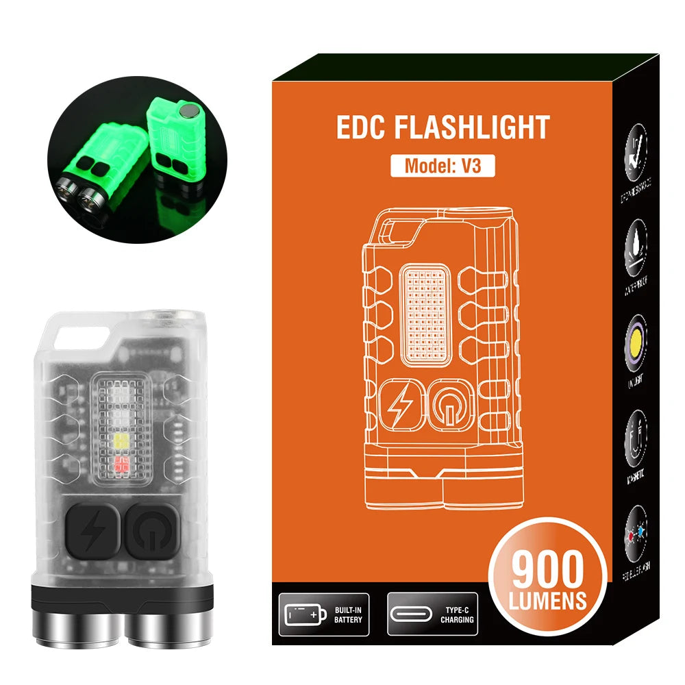 lampe poche rechargeable led porte cle usb type aimant étanche 900 lumens verte