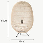 lampe sol moderne rattan tressé beige clair pieds noirs câble noir 11 15w led