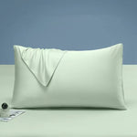 lot deux taies d'oreiller lyocell eucalyptus bleu clair unies lit chambre moderne
