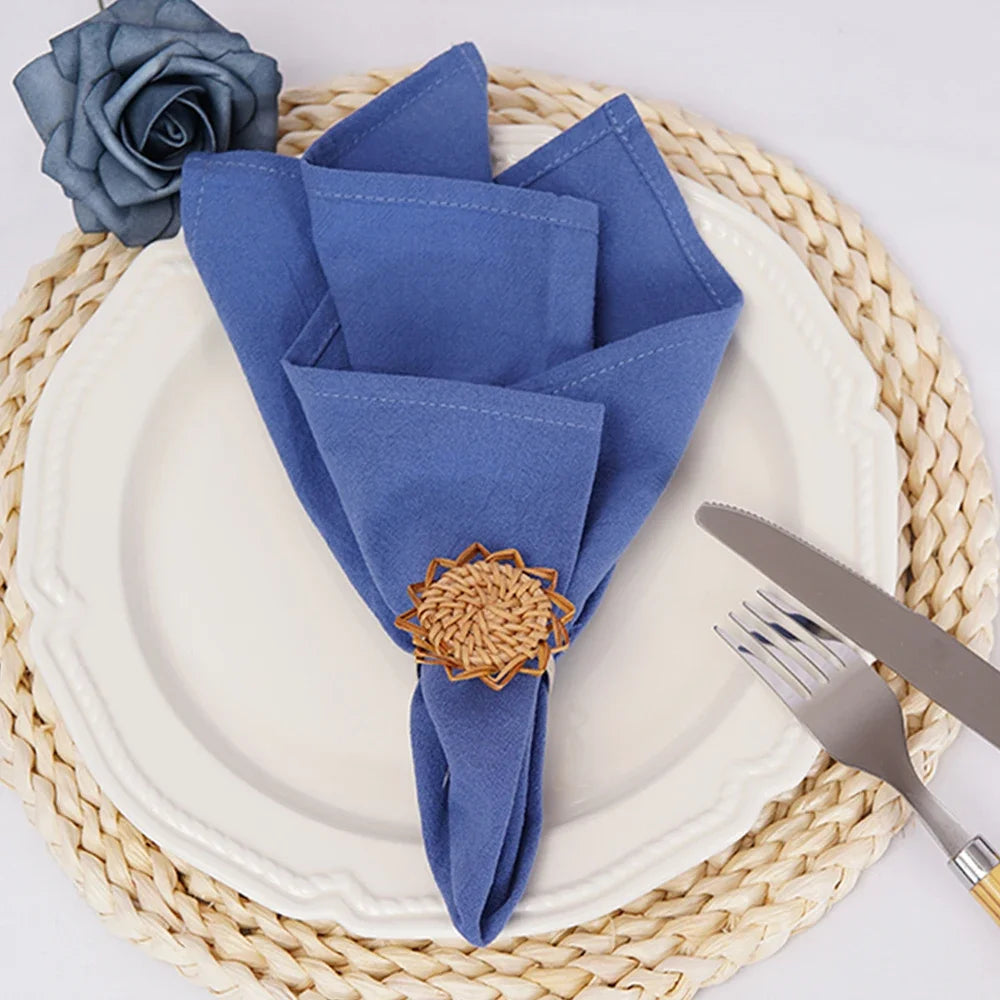 lot serviettes coton texture lin broderie rustique broches ruban jute