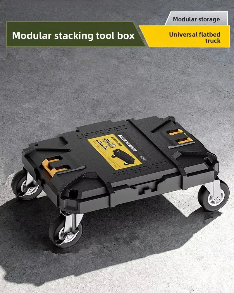 boîte outils modulaire pratique robuste vert olive mat poignées roulettes compartiments divisibles