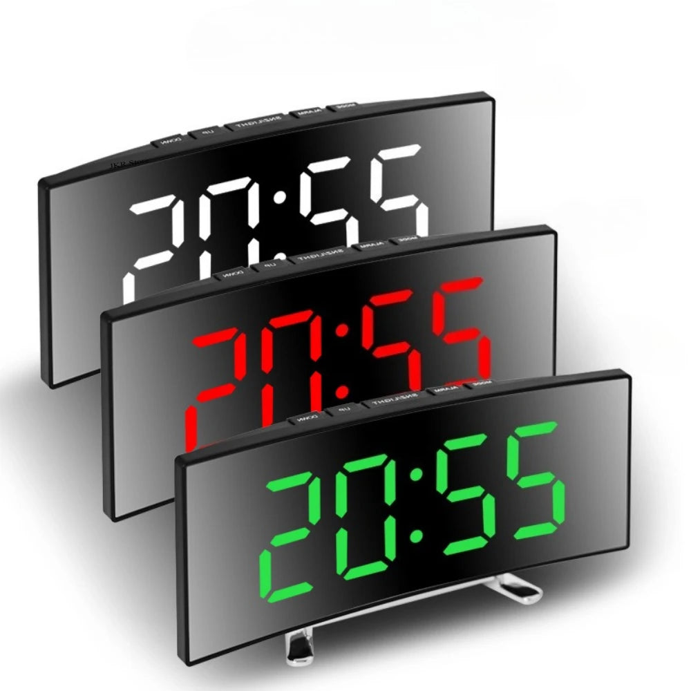 horloge électronique moderne alarme digitale table calendrier luminoire LED noir rouge vert