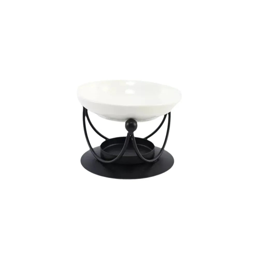 bougeoir moderne transparent blanc doré noir aromathérapie support métallique rond chauffe bougie bien être