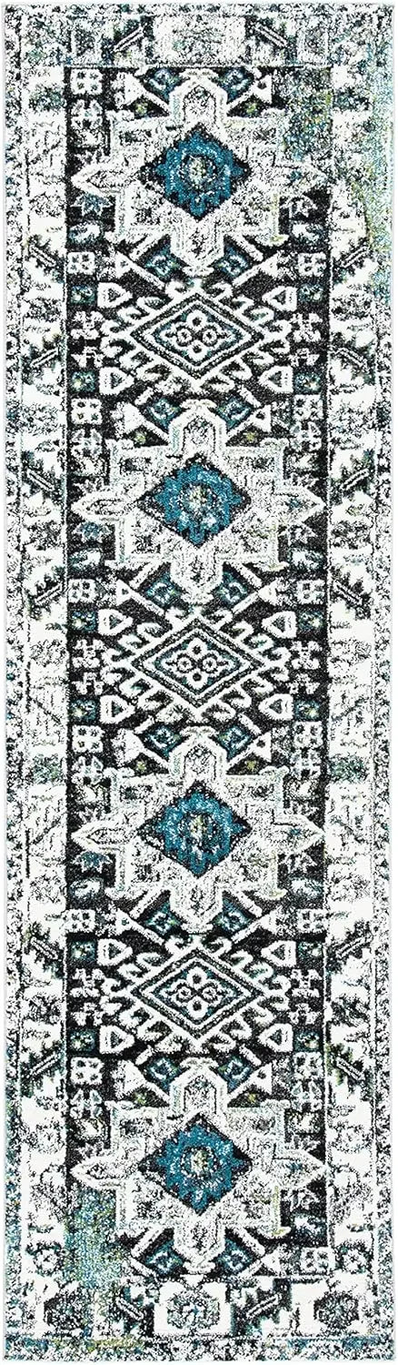 tapis géométrique bohème rouge bleu noir polyester salon chambre moderne
