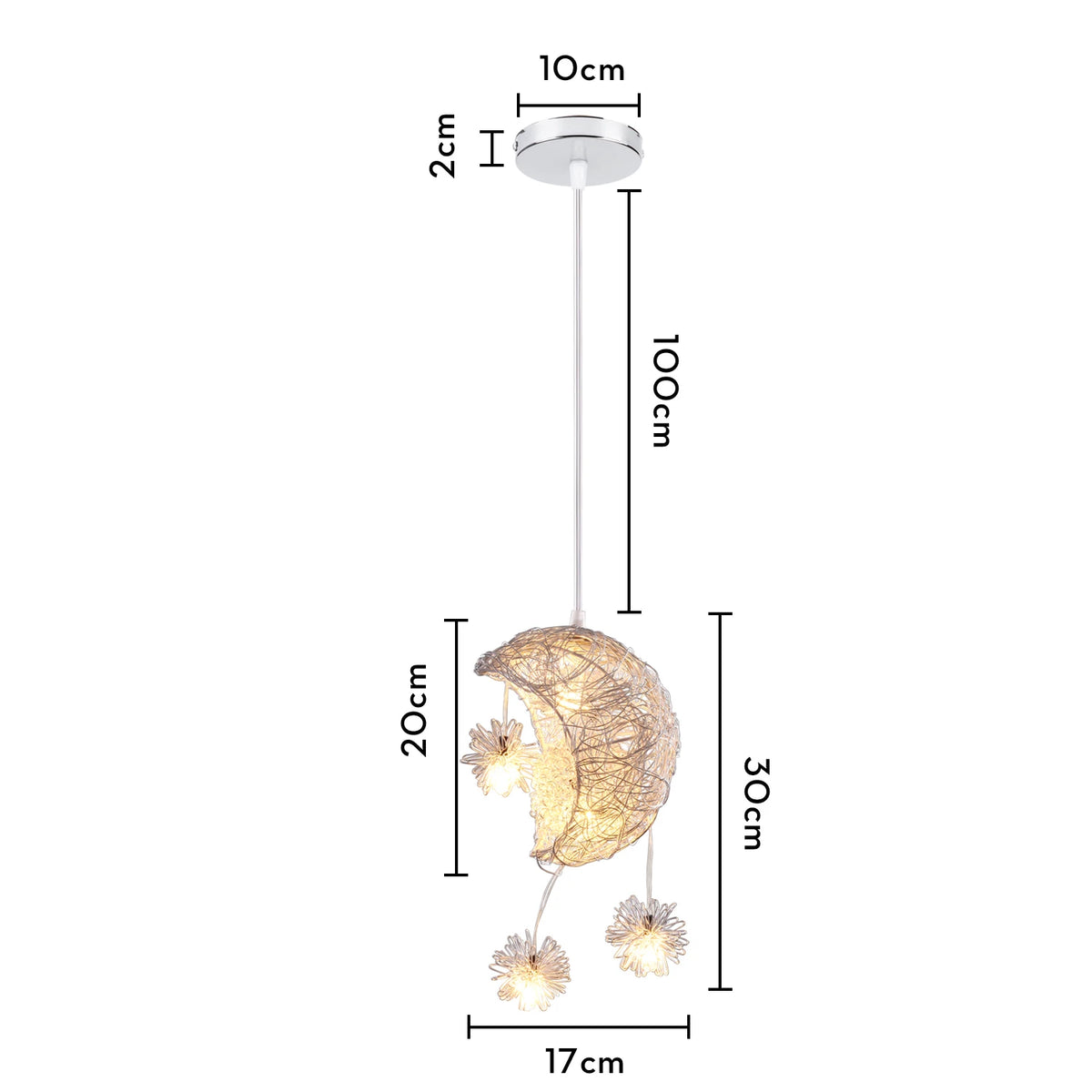 lampe suspendue moderne lune étoiles blanc doré salon chambre led