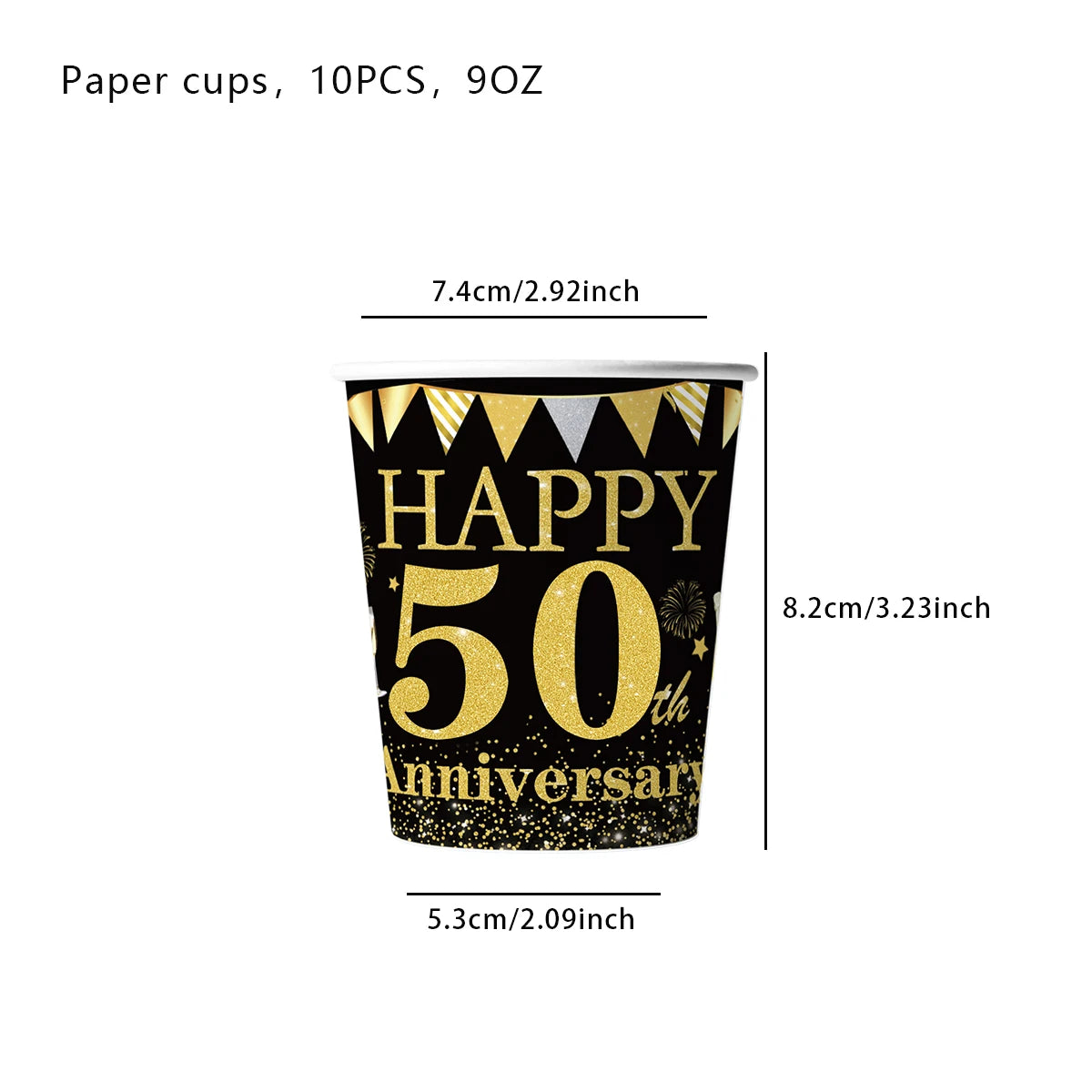 assiettes jetables dorées noires happy 50th anniversaire ballons feux darty