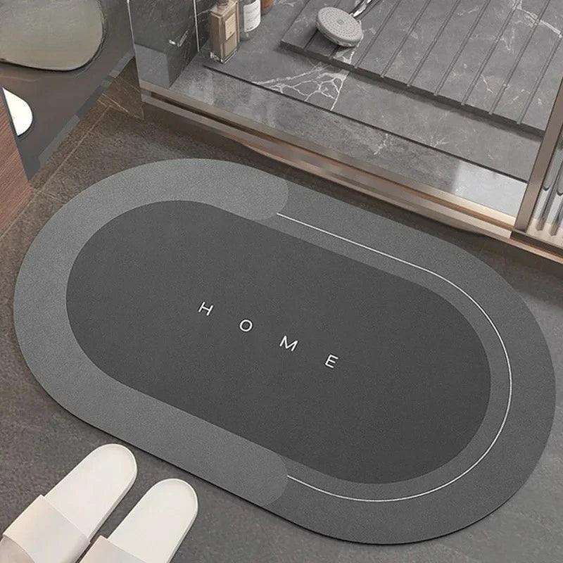 tapis bain absorbant antidérapant moderne motif abstrait ovale gris blanc