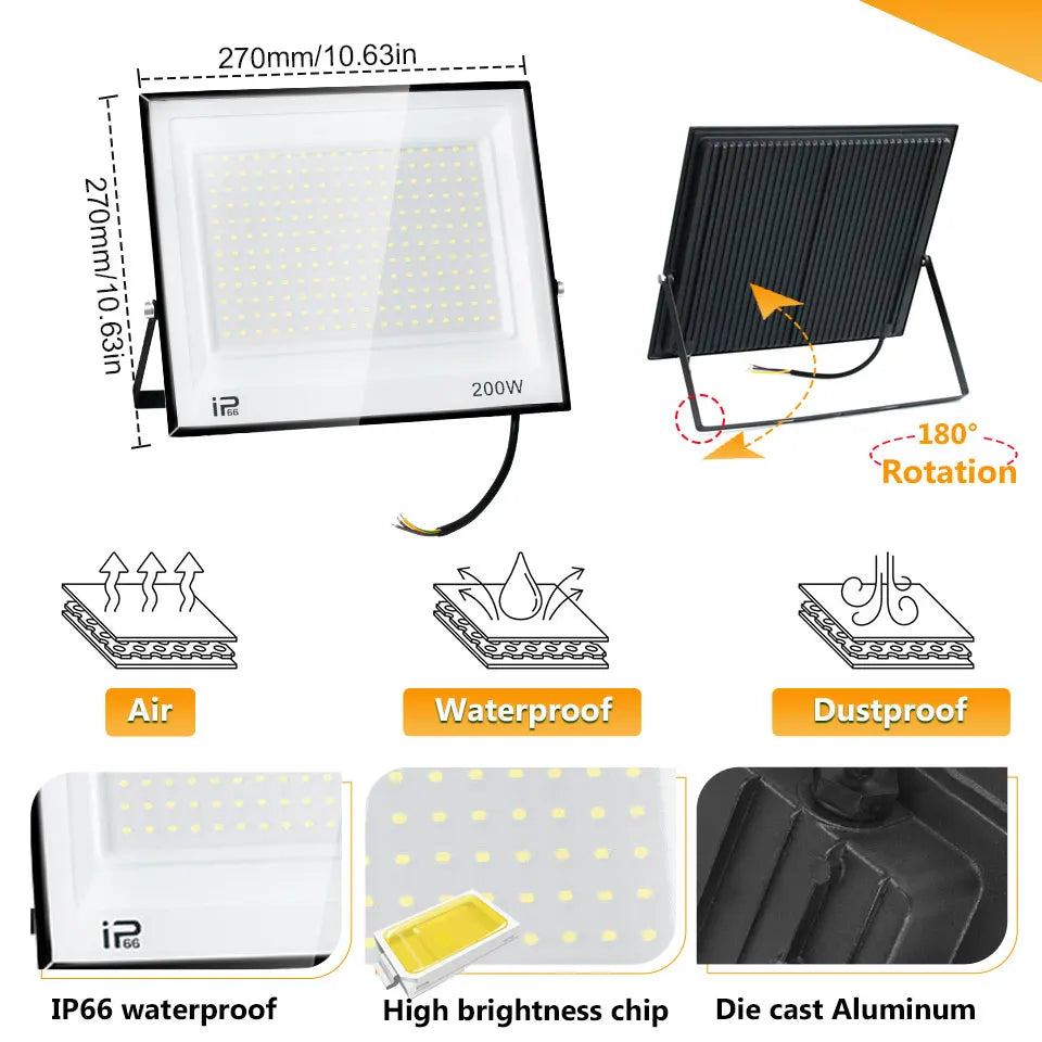 projecteur led ip66 étanche 20w 30w 50w 100w extérieur blanc noir moderne