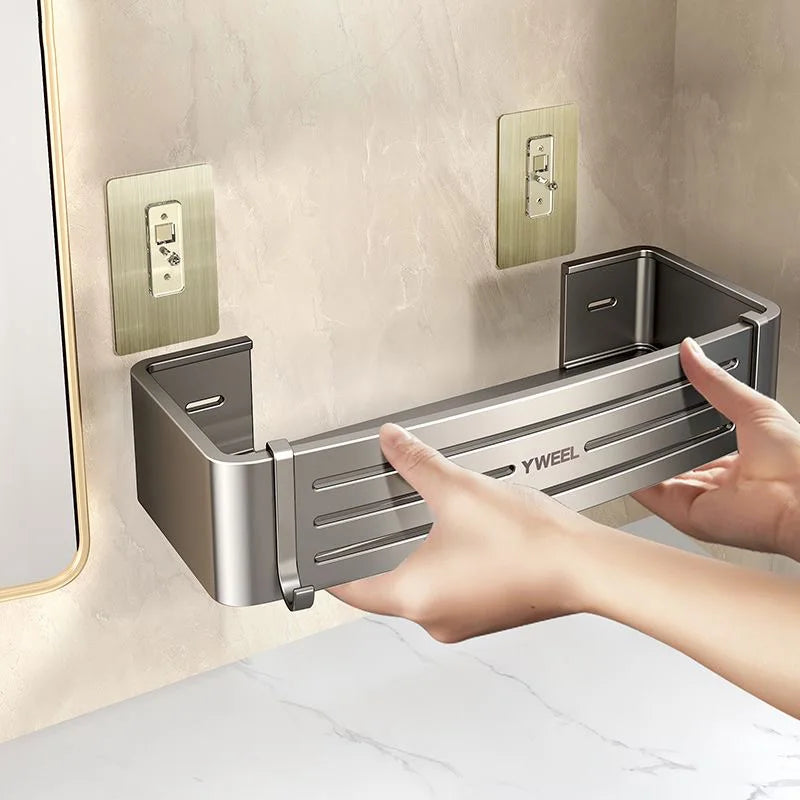 étagère murale moderne trois niveaux gris métallisé adhésif salle bain porte savon porte serviettes