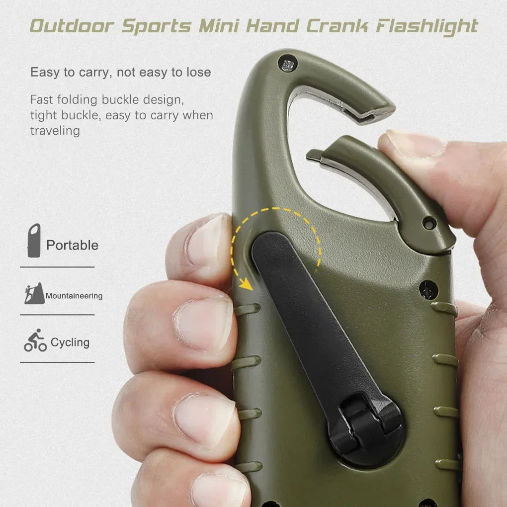 torche rechargeable solaire manivelle vert olive texture antidérapante boucle montagne trois leds