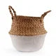 panier tissé paille naturelle boho blanc pompons poignées corde rangement