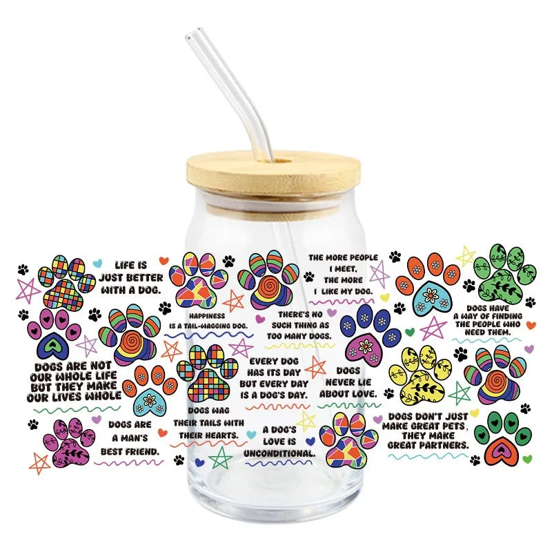 tasse verre couvercle bois ballons animaux fleurs halloween goess spooky transparent unique