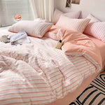 ensemble literie bleu clair rayures horizontales moderne couvre lit taies d'oreiller coton polyester frais