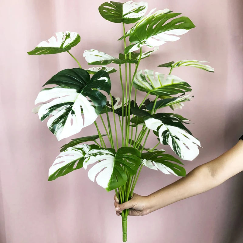 plantes artificielles feuilles vertes monstera palmes extérieures decoration moderne jardins maison tronc faux