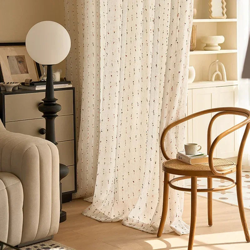 rideau moderne semi transparent polyester motifs petits points colorés salon chambre 150cm 200cm 250cm