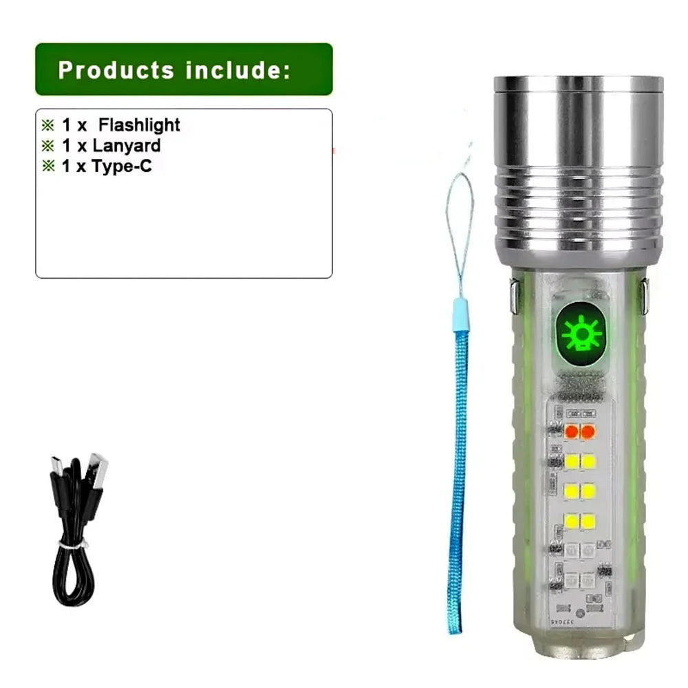 lampe torche led rechargeable projecteur haute puissance résistant chocs argent vert noir