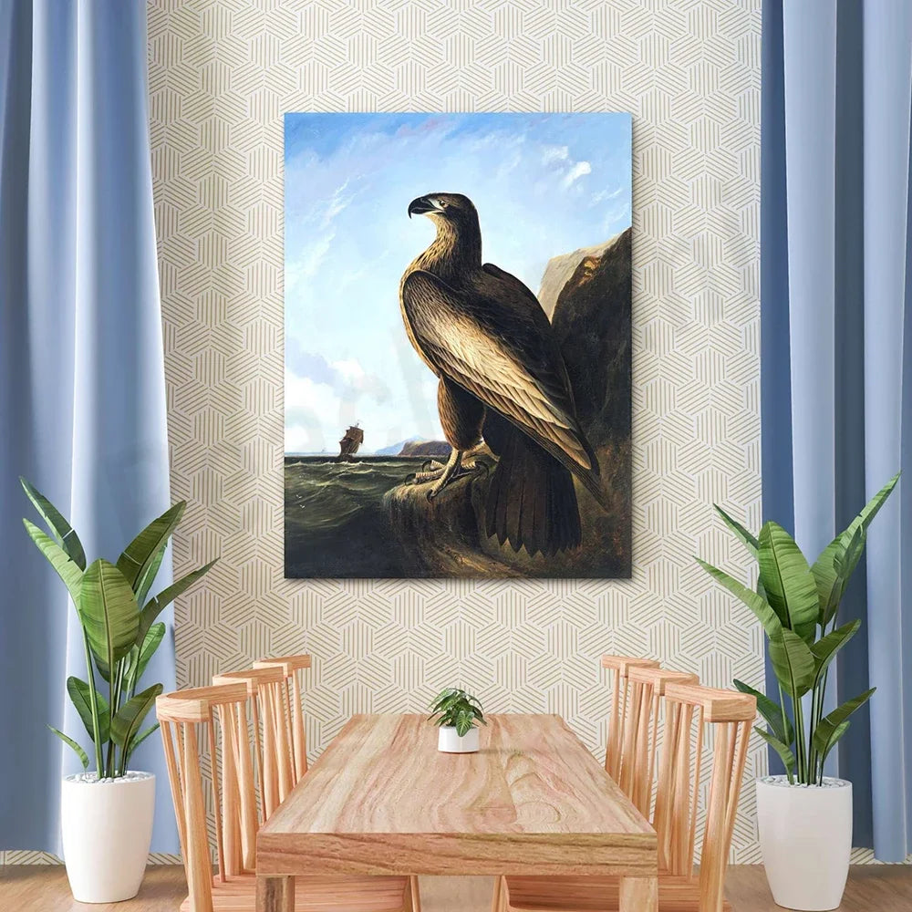 Un aigle majestueux surplombant le paysage, captivant l'attention de quiconque entre dans cette pièce.