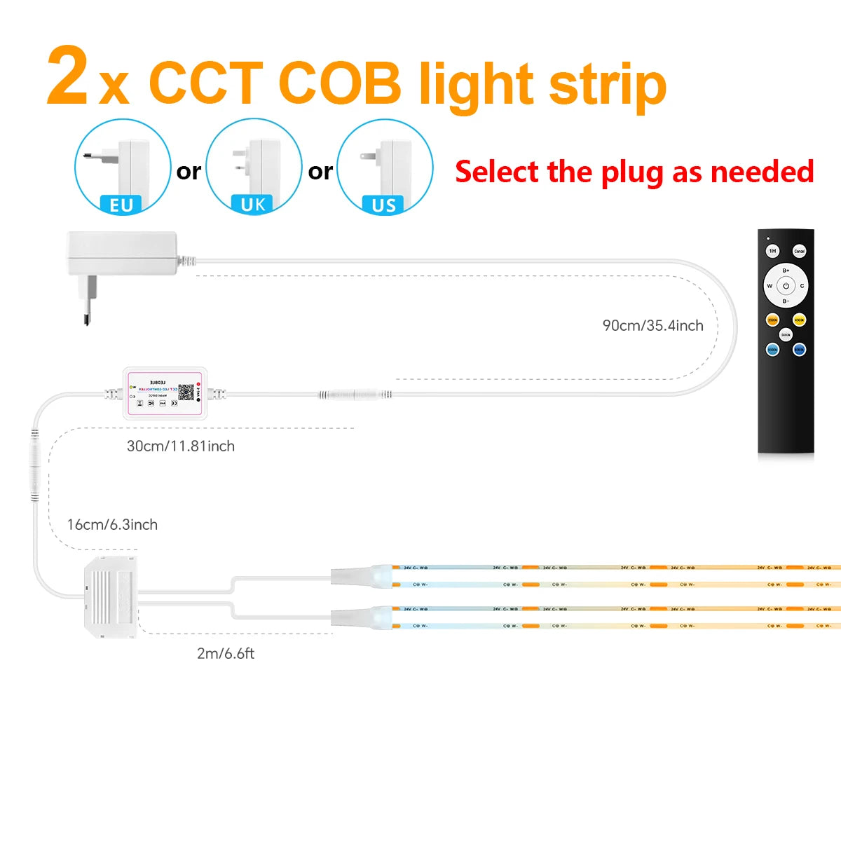 bande lumineuse cob cct adhésive blanc moderne télécommande bluetooth contrôleur adaptateur secteur 3500k 6000k