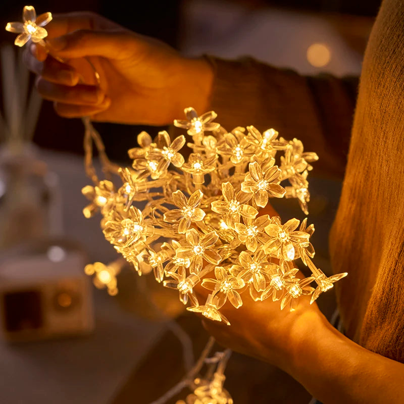guirlande lumineuse fleurs célestes auto batterie blanc doré féerique intérieur 10m 80leds